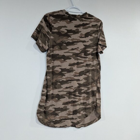 *3/$10* H&M Camouflage Print Tee Dress Brown Olive Green Size XS - Picture 3 of 5